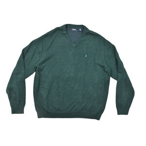 Izod Men's V-Neck Pullover Sweater Green Cotton Blend Regular Size XXL